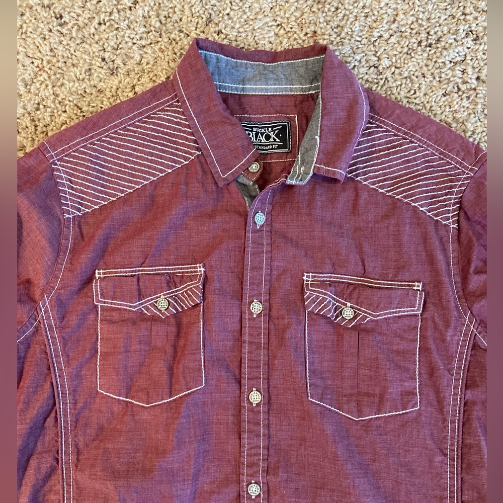 Men's Buckle Black Button Front Shirt - M- Tailored Fit - Picture 9 of 10